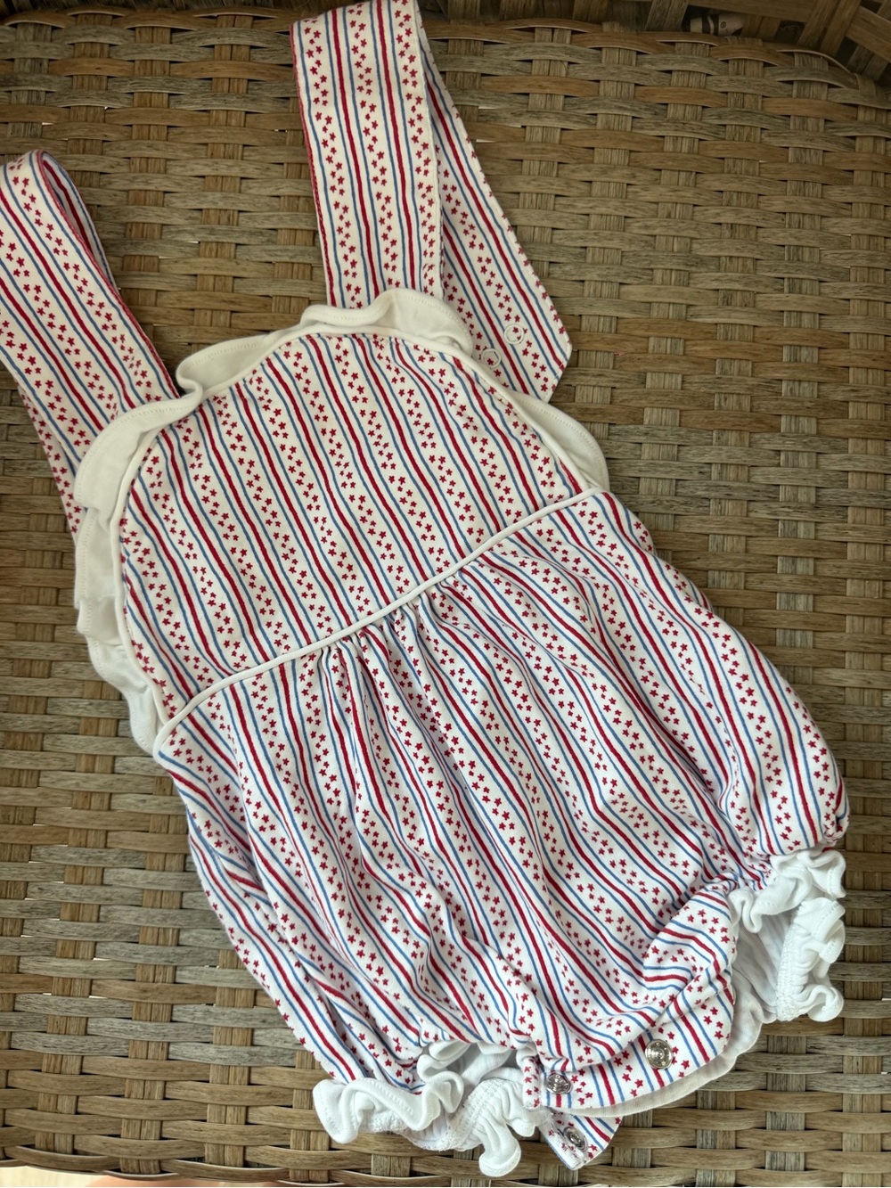 Striped Red & White Ruffled Baby Girl Lila and Hayes Bubble, 3-6 months